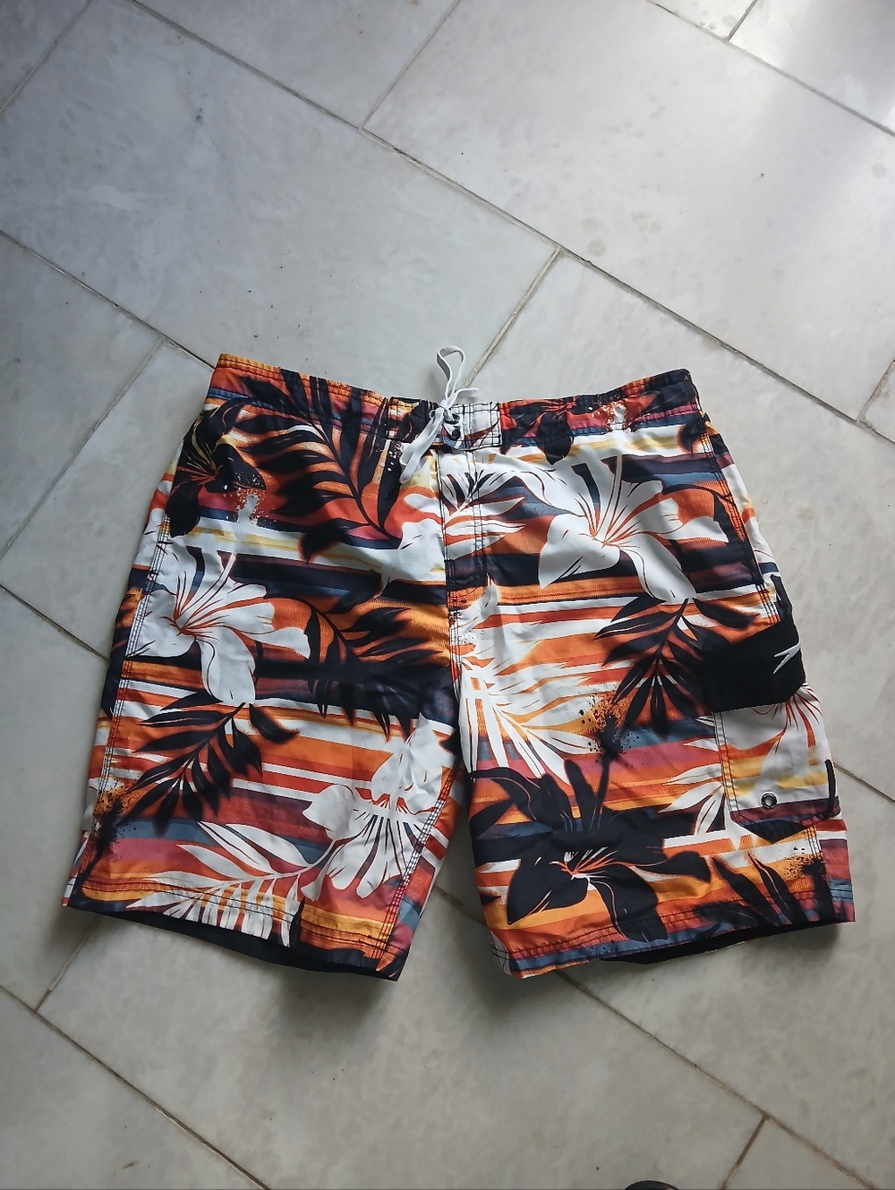 Speedo Orange Black Floral Swim Board Shorts XL